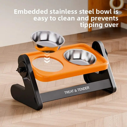Stainless Steel Dog Feeding Bowls Set, Adjustable Elevated Pet Feeder, Non-Slip Design for Small Dogs and Cats, 2 Bowls and 1 Raised Bowl