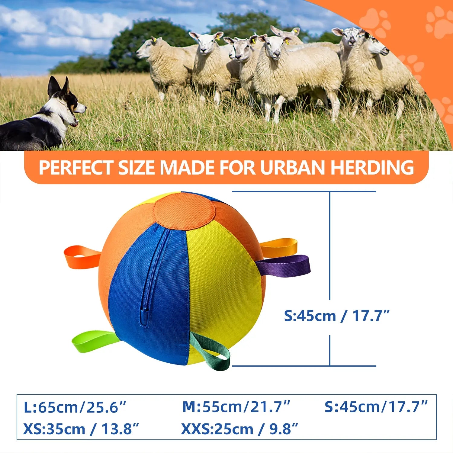Dog Training Toy Ball with Handle, Border Collie Pet Toys, Interactive Fetching Game for Dogs, Durable Rubber Material
