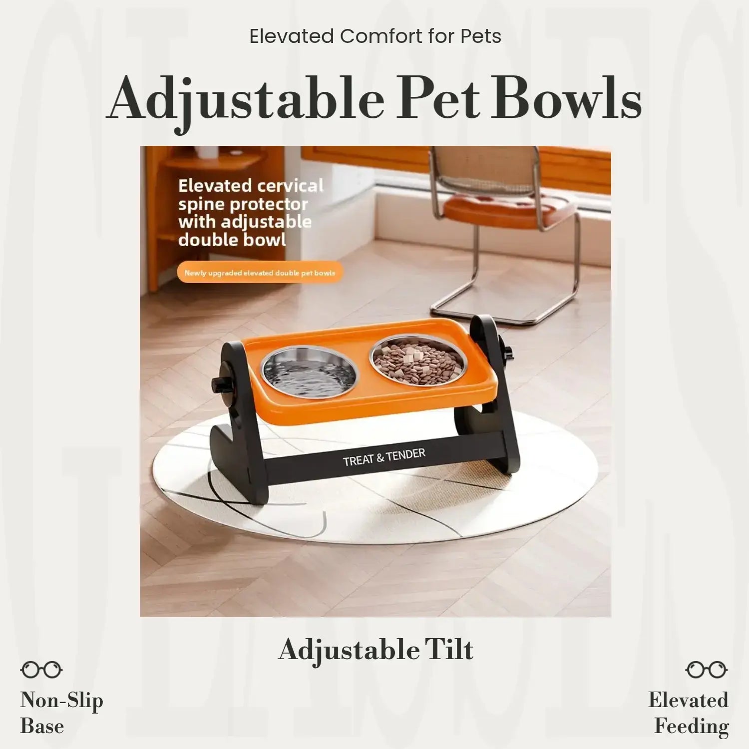 Stainless Steel Dog Feeding Bowls Set, Adjustable Elevated Pet Feeder, Non-Slip Design for Small Dogs and Cats, 2 Bowls and 1 Raised Bowl