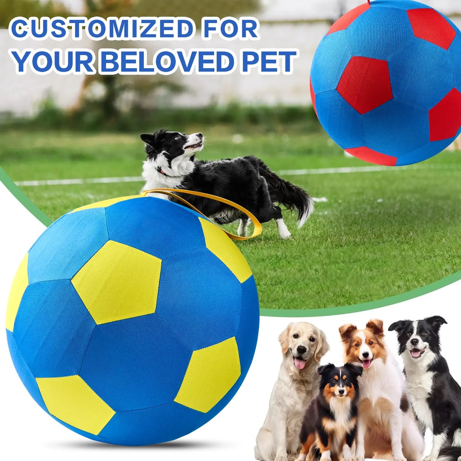 Dog Training Toy Ball with Handle, Border Collie Pet Toys, Interactive Fetching Game for Dogs, Durable Rubber Material
